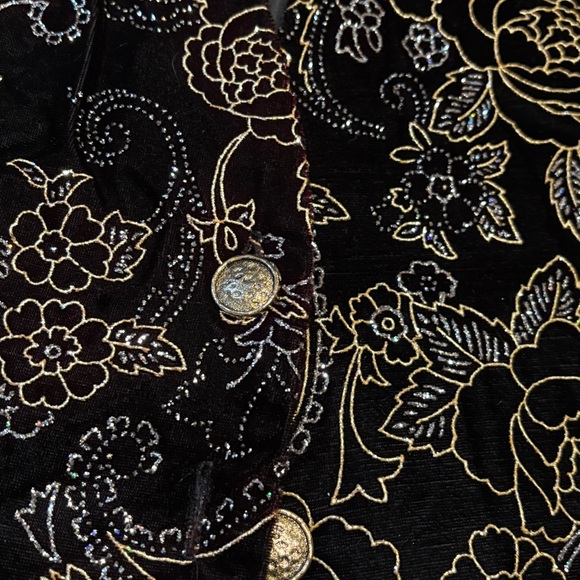 Vintage Lisa Josephs Black Glitter Floral Vest - Picture 3 of 5